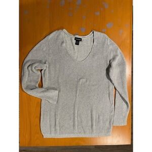 Cotton Gray Silver Metallic Shimmer‎ Knit Lane Bryant V Neck Sweater 22 24 XXL